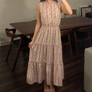 Moon River Muted Light Pink Maxi Ditsy Floral Tiered Dress - Small